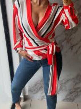 NWT Zara Stripe Wrap Color Block Nautical Blouse Top Red Black Prep Feminine XS